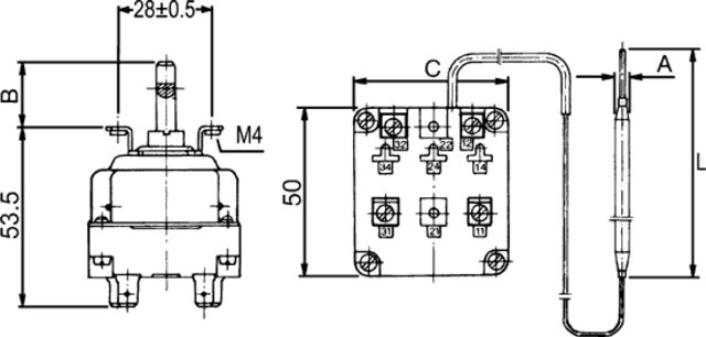Relek termostat (2-trinns 30-90°C) EGO K11 Kapillarrørlengde: 370 mm Bolb: 4mm 